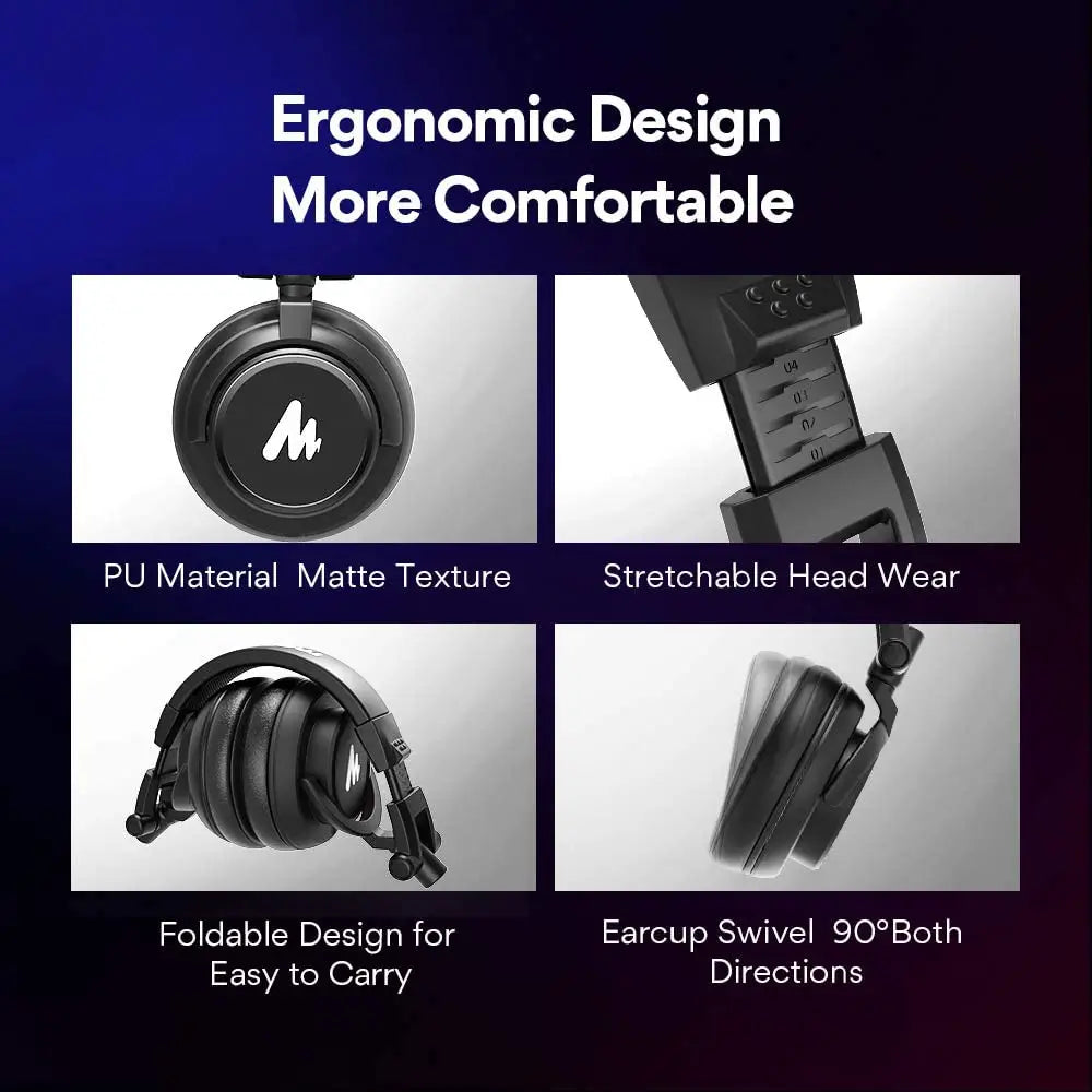 maono MH601 Professional Studio Monitor Headphones with Detachable Plug & Cable and 50mm Driver for DJ,Studio,Sound Card