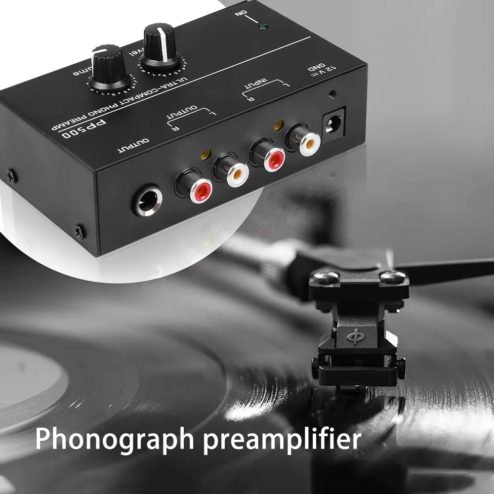 Phono Preamp pre Amp Preamplifier with Level Volume Control RCA Input Output 1/4’’ TRS Output Interfaces for LP Vinyl Turntable