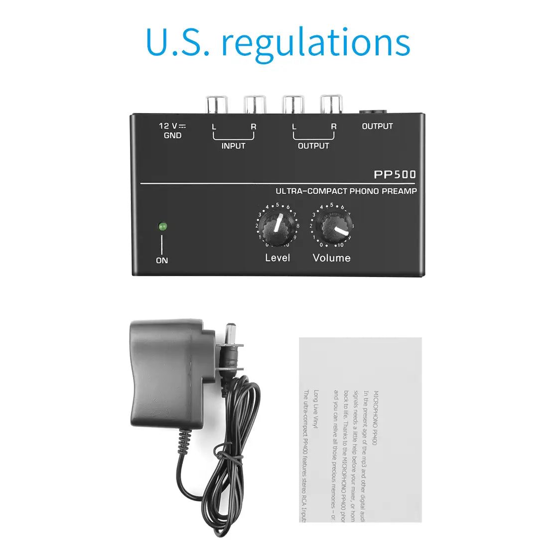 Phono Preamp pre Amp Preamplifier with Level Volume Control RCA Input Output 1/4’’ TRS Output Interfaces for LP Vinyl Turntable