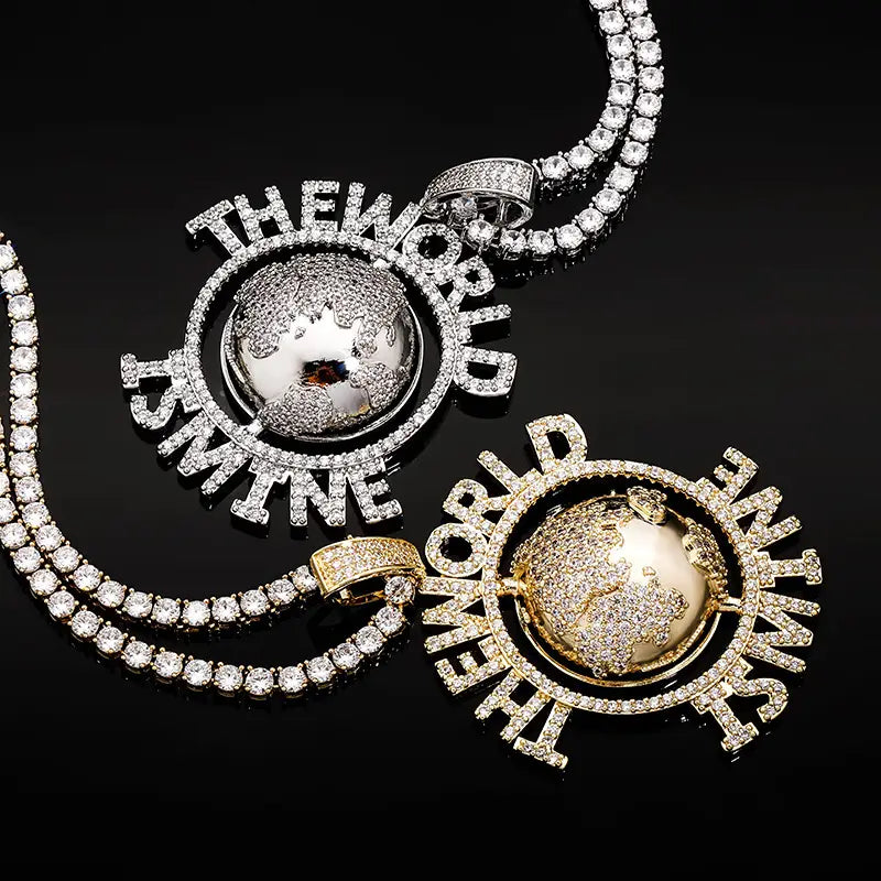 Hip Hop AAA CZ Stone Paved Bling Iced Out The World Ts Mine Earth Pendants Necklace for Men Rapper Jewelry Drop Shipping