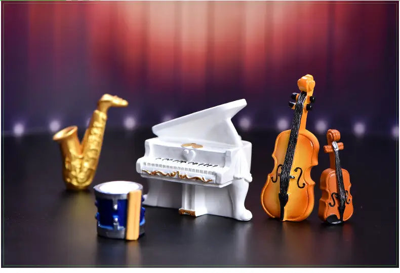Mini Miniature Musical Instruments Piano Drum Violin Guitar Cello Sax Erhu Fiddle Figurine House Decor Model Landscape Accessory