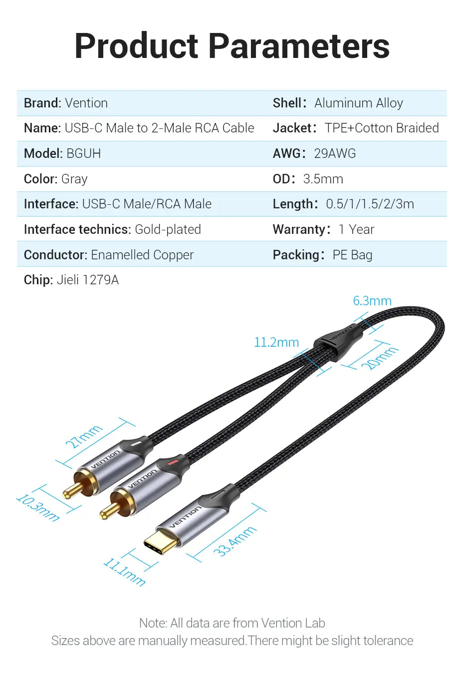 Vention USB C to RCA Audio Cable Type C to 2 RCA Cable for Speaker Amplifier Huawei Xiaomi Laptop 1m 2m 3m USB C Splitter RCA Y