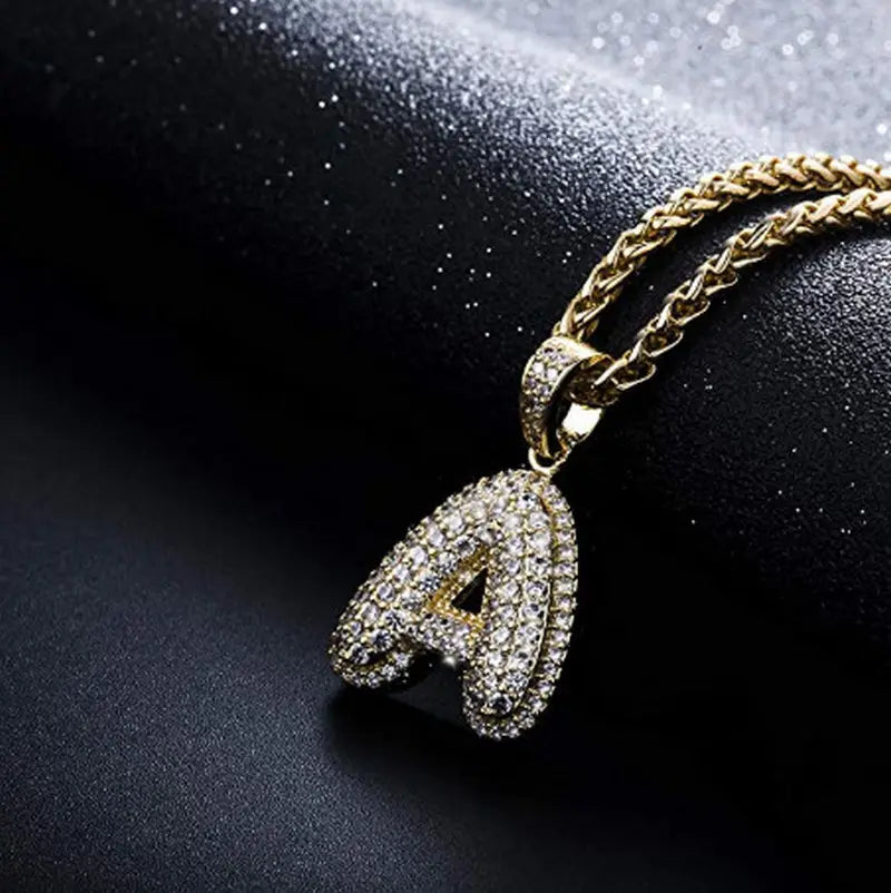 Hip Hop Jewelry Initial Letter Necklace Bubble Chain Necklace Iced