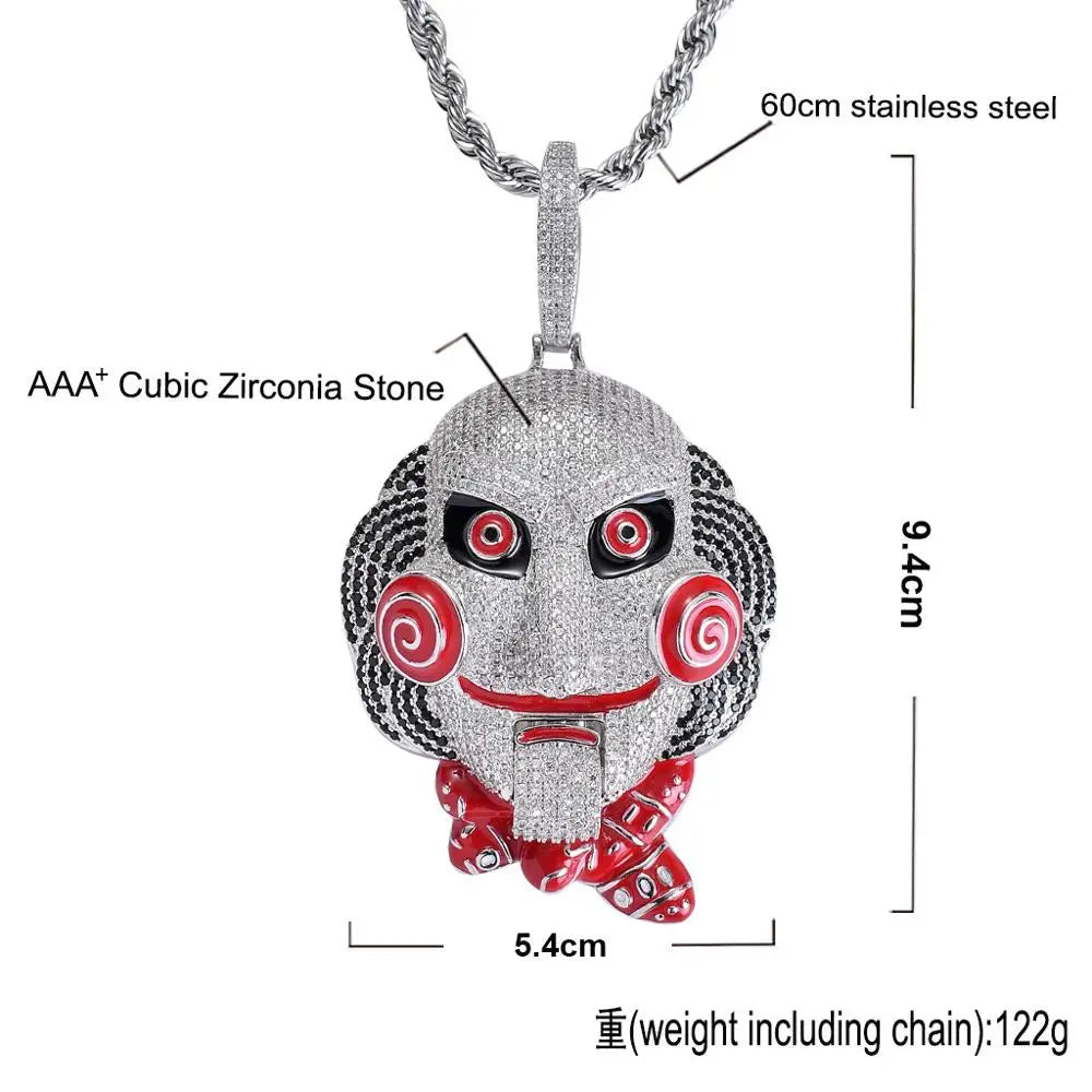 Hip Hop Statement Chunky Iced Out Bling Chain Clown Necklaces & Pendants Saw Billy Chain Necklace Jewelry