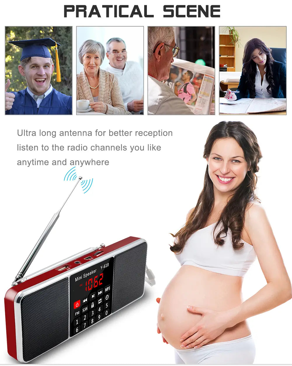 Lefon Digital FM Radio Receiver Speaker Stereo MP3 Player Support TF Card USB Drive LED Display Time Shutdown Portable Radios