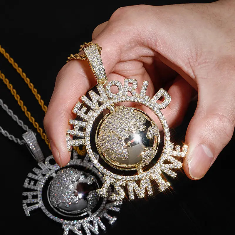 Hip Hop AAA CZ Stone Paved Bling Iced Out The World Ts Mine Earth Pendants Necklace for Men Rapper Jewelry Drop Shipping