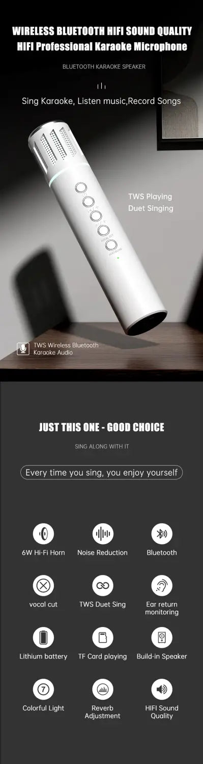 2 in 1 Karaoke Wireless Microphone Handheld Singing Mic With Bluetooth Speakers Portable Condenser for Phone Car Support TF Card