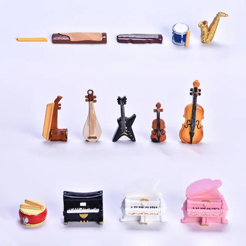 Mini Miniature Musical Instruments Piano Drum Violin Guitar Cello Sax Erhu Fiddle Figurine House Decor Model Landscape Accessory