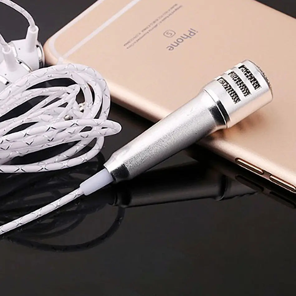 Portable 3.5mm Wired Mini Karaoke Microphone Stereo KTV Condenser MIC with Earphones for Mobile Phone Laptop PC Desktop Computer