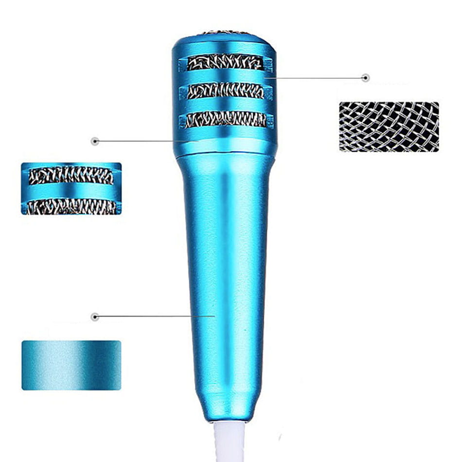 Portable 3.5mm Wired Mini Karaoke Microphone Stereo KTV Condenser MIC with Earphones for Mobile Phone Laptop PC Desktop Computer