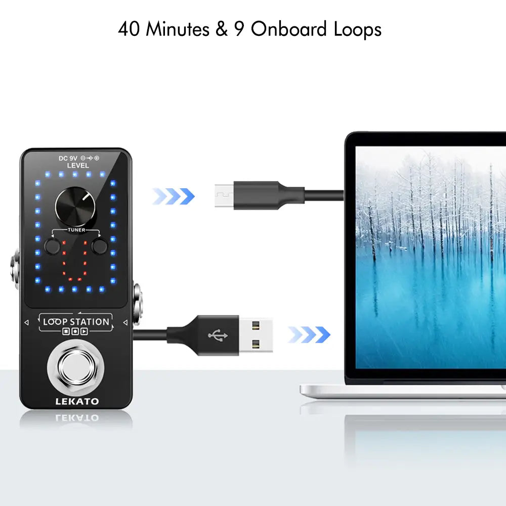 LEKATO Guitar Effect Pedal Looper 9 Loops 40 Minutes Recording Time Loop Station with Tuner Overdub Guitar Looper Musical Sports