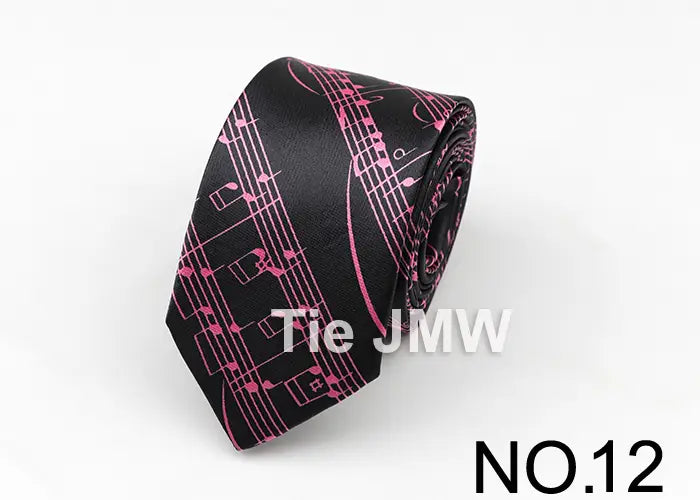 Classic Fashion Men’s Skinny Tie Colorful Musical Notes Printed Piano Guitar Polyester 5cm Width Necktie Party Gift Accessory
