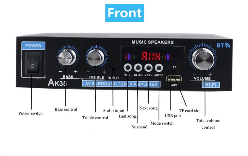 AK35 800W Home Power Amplifiers 2 Channel Bluetooth 5.0 Surround Sound FM USB Remote Control Mini HIFI Digital Amplifier Stereo