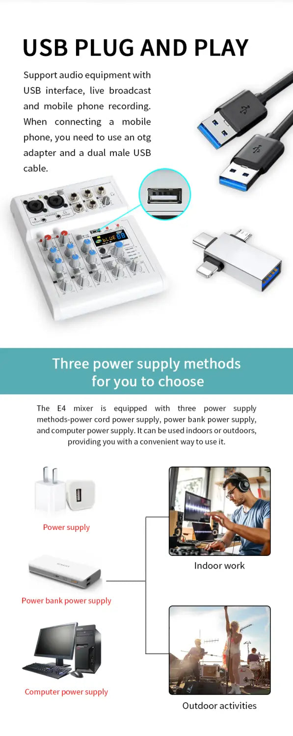 Manchez E4 E7 Mini 4 6 A4 A6 Channel Sound Card Mixer USB Console DJ Karaoke Smartphone Professional Computer Recording 48V DJ
