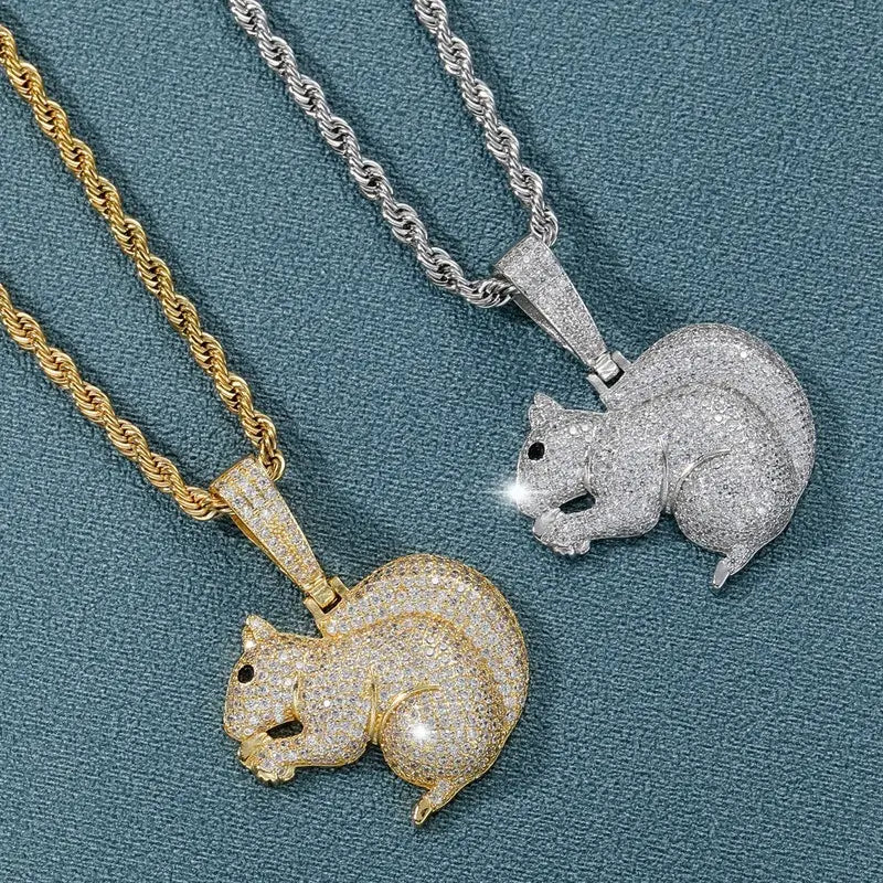 Hip Hop Cute Little Squirrel Pendant Small Animal Personality Trendy Hip Hop Jewelry Men and Women Accessories