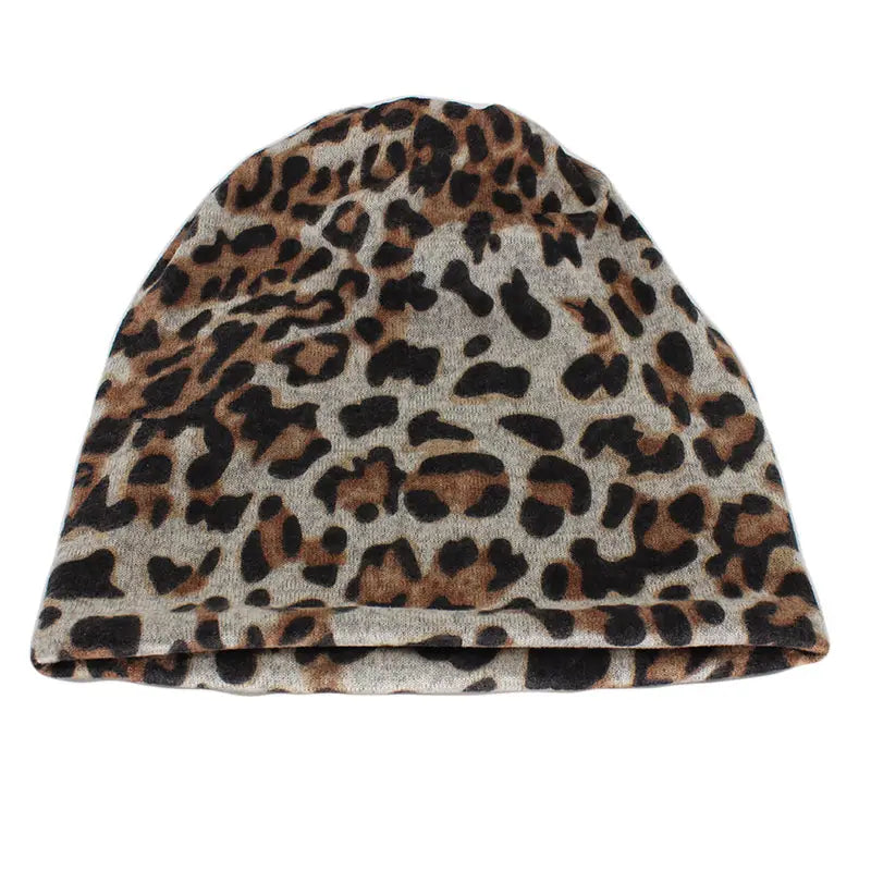 Hip Hop Women Fashion Leopard Print Warm Hat Caps For Girl Dot Spring Autumn Cotton Beanies Skullies Double Used Hats Scarf