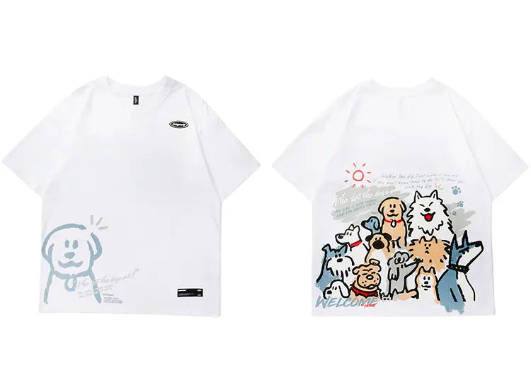Hip Hop Tshirt Streetwear Funny Cartoon Dogs Print T Shirt 2025 Men Harajuku Cotton Casual T-Shirt Summer Short Sleeve Tops Tees
