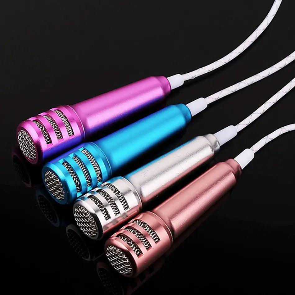 Portable 3.5mm Wired Mini Karaoke Microphone Stereo KTV Condenser MIC with Earphones for Mobile Phone Laptop PC Desktop Computer