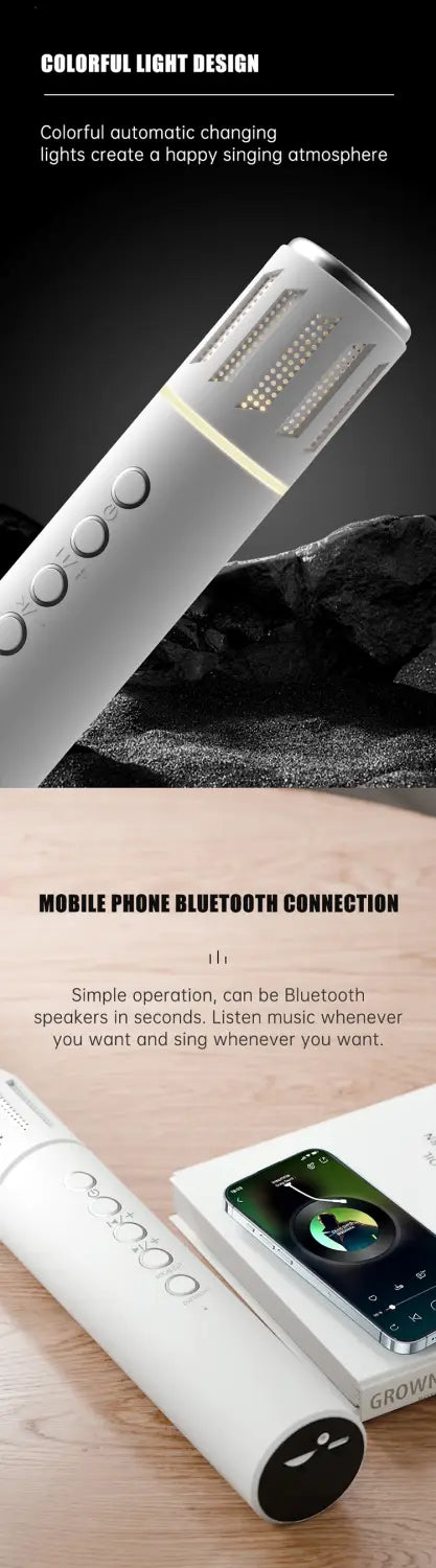 2 in 1 Karaoke Wireless Microphone Handheld Singing Mic With Bluetooth Speakers Portable Condenser for Phone Car Support TF Card