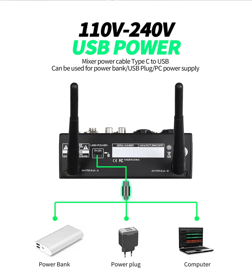 4 Channel Audio Mixer with Wireless Microphone USB Sound Table Bluetooth Console DJ Mixing for Party Karaoke Machine Soundbar