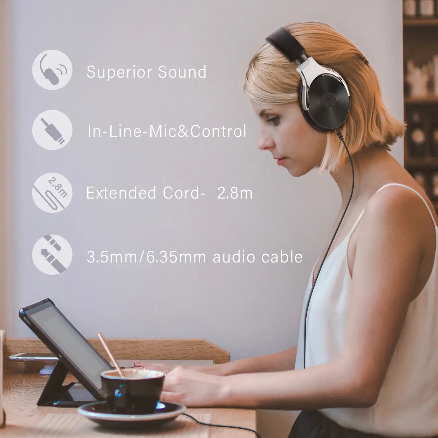 Oneodio Studio HI-FI Headphones High-Resolution Sound Deep Bass Wired Headset with 50mm Neodymium Drivers Ideal for Music Create