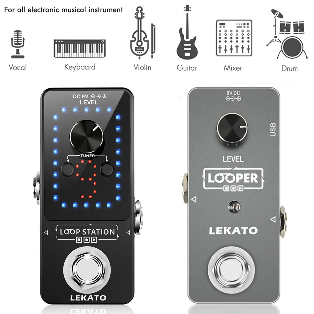 LEKATO Guitar Effect Pedal Looper 9 Loops 40 Minutes Recording Time Loop Station with Tuner Overdub Guitar Looper Musical Sports