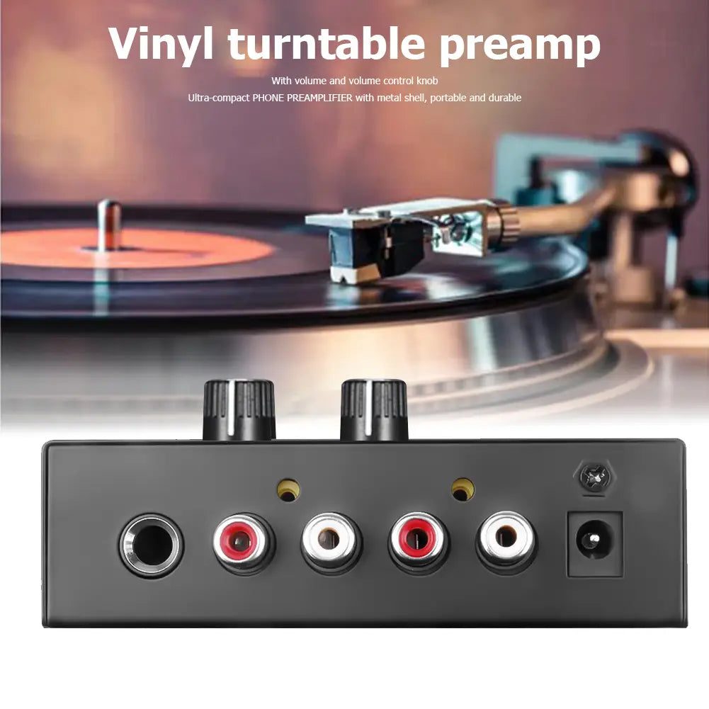 Phono Preamp pre Amp Preamplifier with Level Volume Control RCA Input Output 1/4’’ TRS Output Interfaces for LP Vinyl Turntable