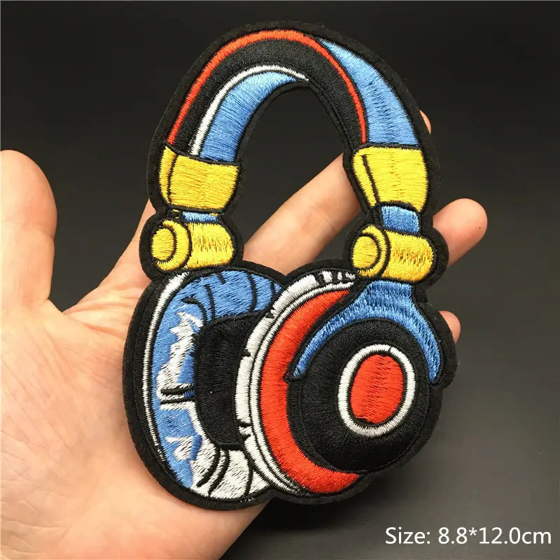 Rock Music Disco DJ Embroidered Punk Patches on Clothes Headset Guitar Stripes Iron on Patches for Clothing Diy Appliques