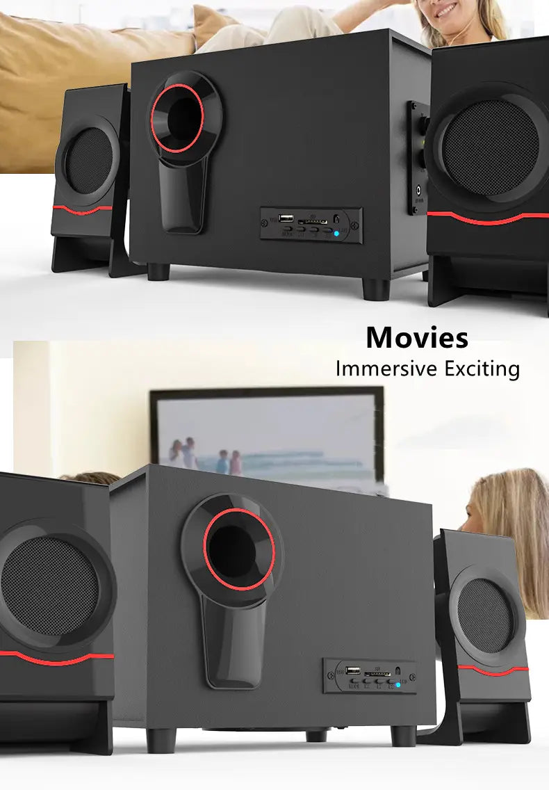 2.1 Multimedia Bluetooth Audio System Home Theater Surround Computer Active Combination Wooden Speaker AUX USB Cable Post TV PC