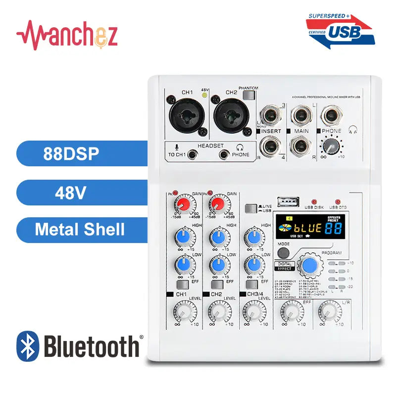 Manchez E4 E7 Mini 4 6 A4 A6 Channel Sound Card Mixer USB Console DJ Karaoke Smartphone Professional Computer Recording 48V DJ