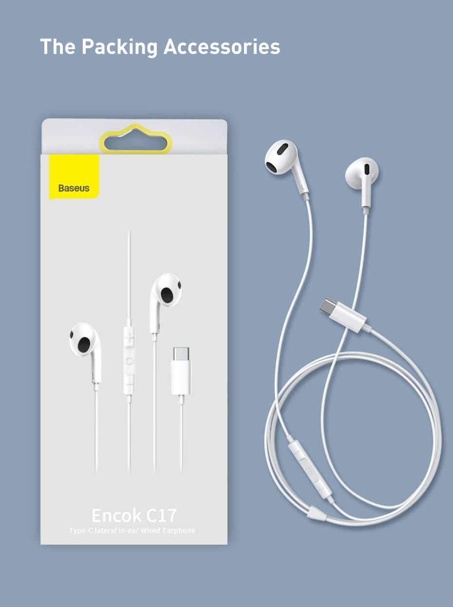 Baseus C17 Wired Earphone Type-C with Mic in-ear Wired Headphones For Xiaomi Samsung NOTE 10 NOTE 20 S21 S20 Cellphone Headsets