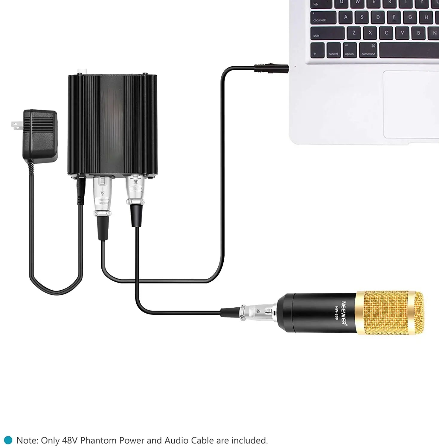 48V Phantom Power Supply with Adapter Bonus + XLR 3 Pin Microphone Cable for Any Condenser Microphone Music Recording Equipment