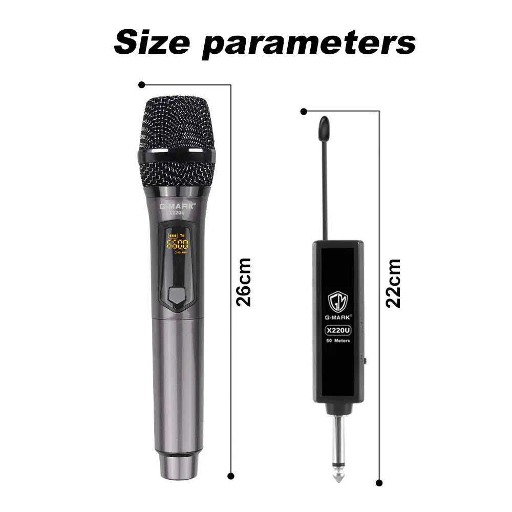 Wireless Microphone G-MARK X220U UHF Karaoke Mic With Rechargeable Lithium Battery Receiver Work 5 Hours For Speakers