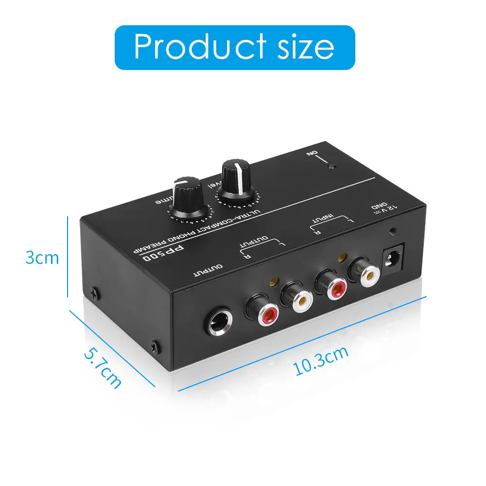 Phono Preamp pre Amp Preamplifier with Level Volume Control RCA Input Output 1/4’’ TRS Output Interfaces for LP Vinyl Turntable