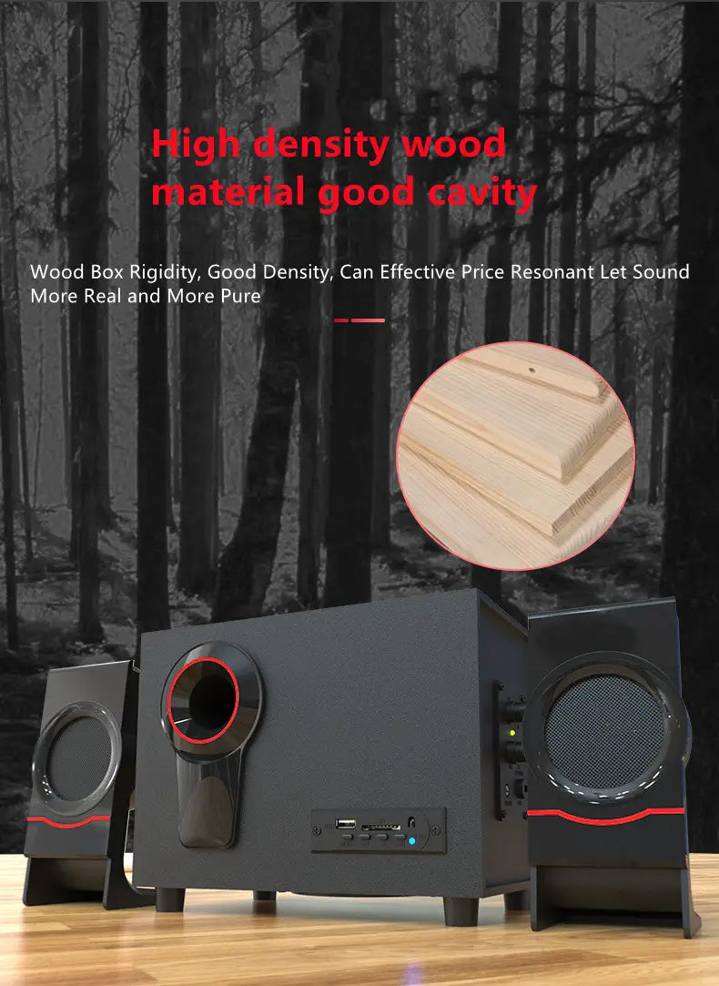 2.1 Multimedia Bluetooth Audio System Home Theater Surround Computer Active Combination Wooden Speaker AUX USB Cable Post TV PC