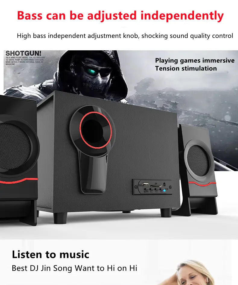 2.1 Multimedia Bluetooth Audio System Home Theater Surround Computer Active Combination Wooden Speaker AUX USB Cable Post TV PC