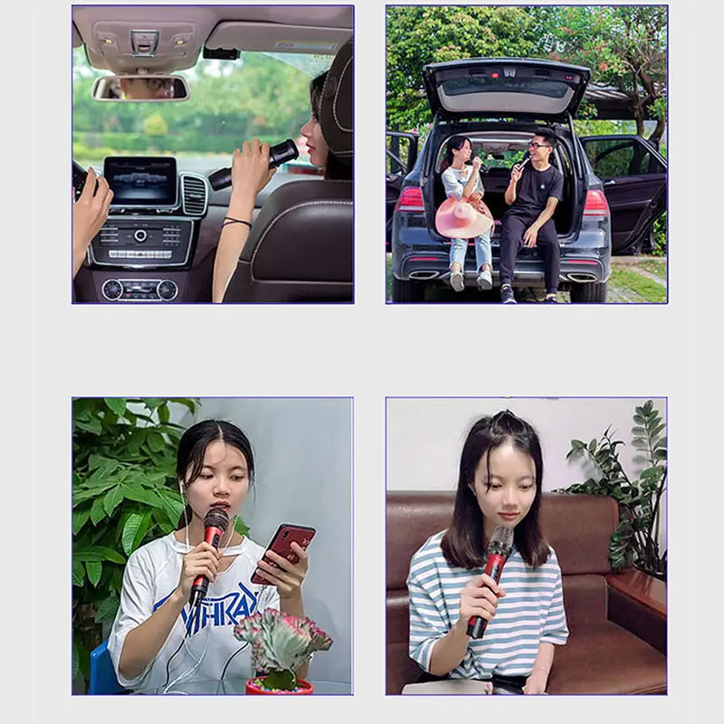 UHF Car KTV Suit K-song Mobile Phone Microphone Wireless FM car Speaker Microphone Karaoke Bluetooth Audio Reverberation Singing