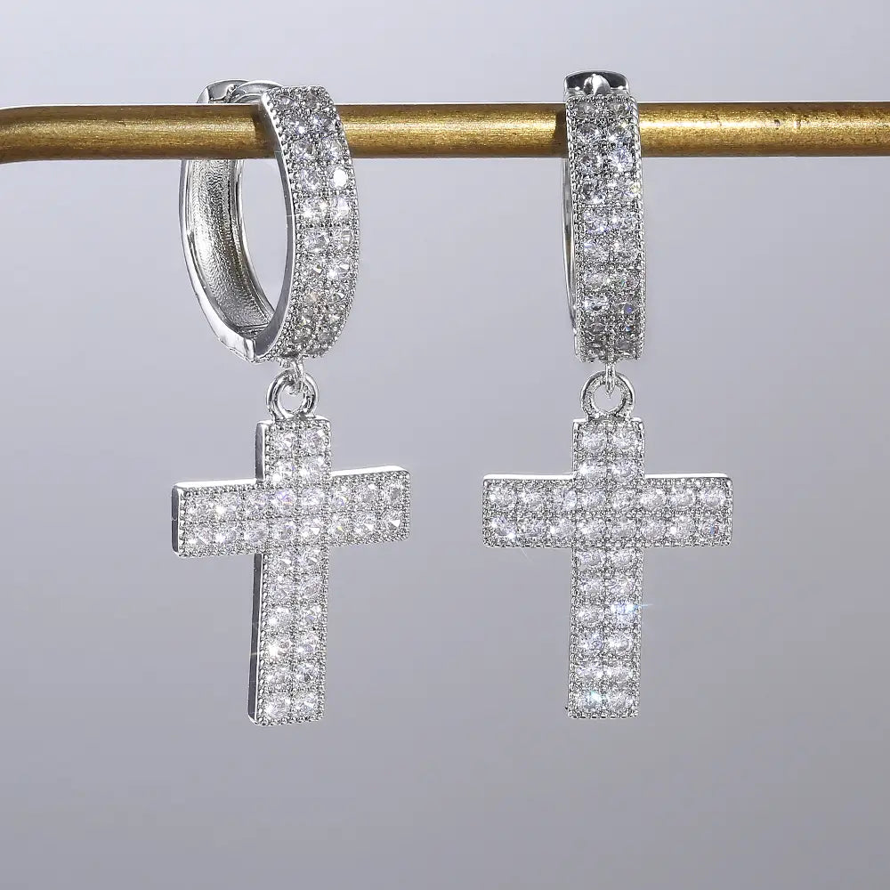 Huitan Stylish Arrow Cross-shape Drop Earrings for Women/Men Dazzling Crystal Zirconia Hiphop Party Female/Male Fashion Earrings
