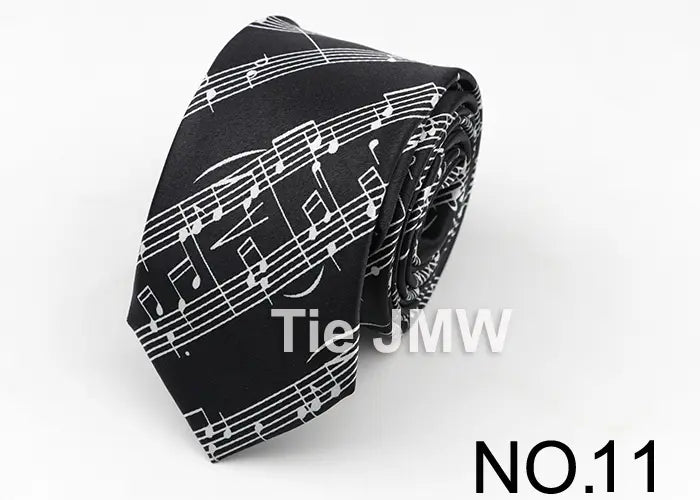 Classic Fashion Men’s Skinny Tie Colorful Musical Notes Printed Piano Guitar Polyester 5cm Width Necktie Party Gift Accessory
