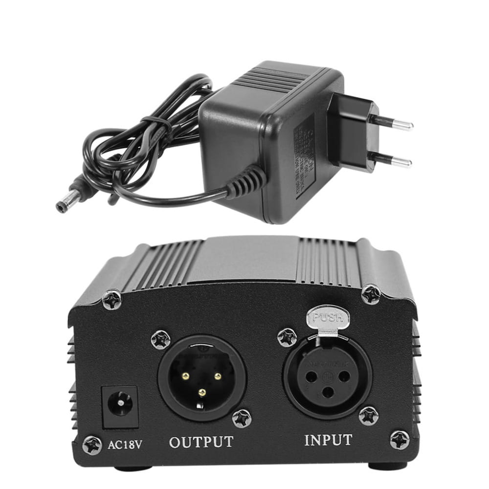 48V Phantom Power Supply with Adapter Bonus + XLR 3 Pin Microphone Cable for Any Condenser Microphone Music Recording Equipment