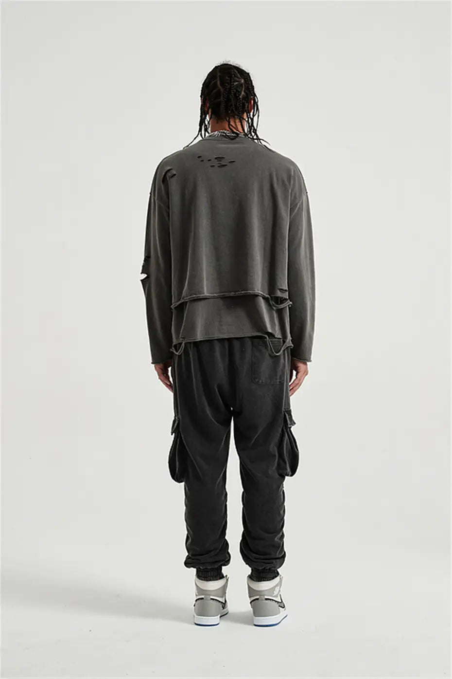 Hip Hop Streetwear Vintage Sweatshirt 2026 Autumn Creative Distressed Destroyed Ripped Holes Pullover Cotton Tops Loose