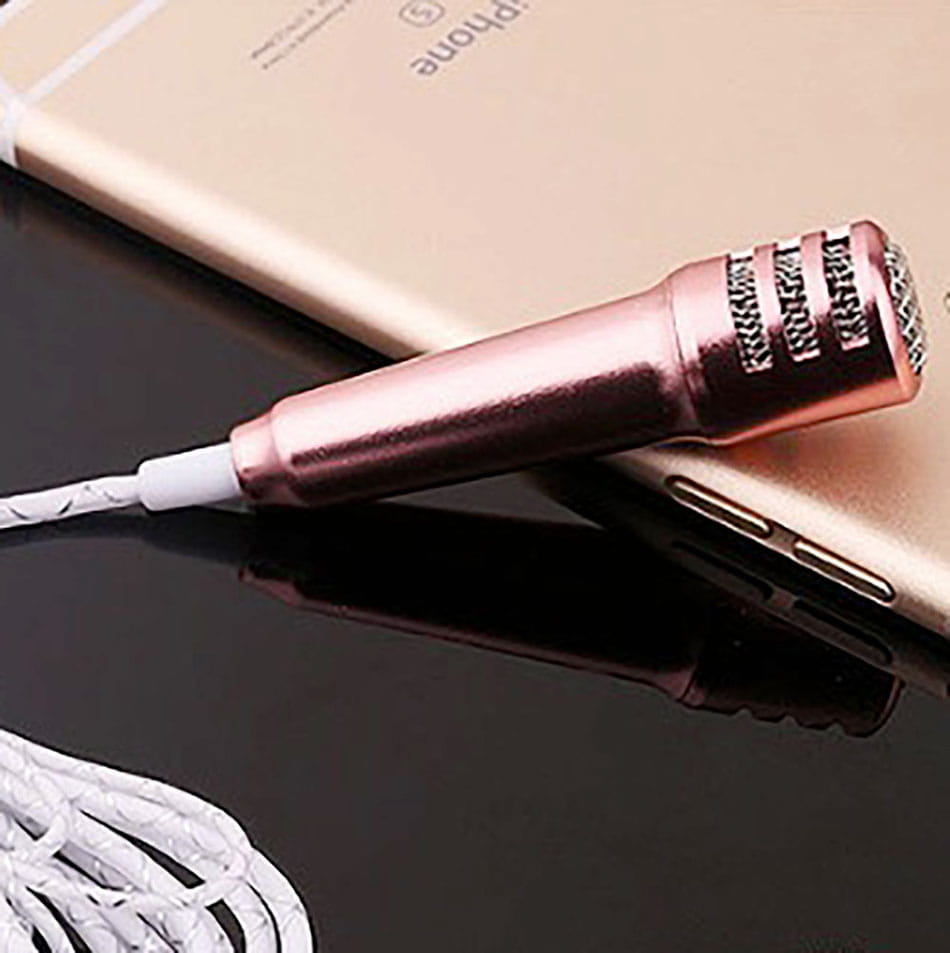 Portable 3.5mm Wired Mini Karaoke Microphone Stereo KTV Condenser MIC with Earphones for Mobile Phone Laptop PC Desktop Computer
