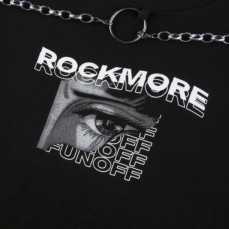 Hip-hop Black Tops with Chain Women Harajuke Loose Print T-shirt Female Streetwear O-neck Short Sleeved Cropped Top Dance 2025