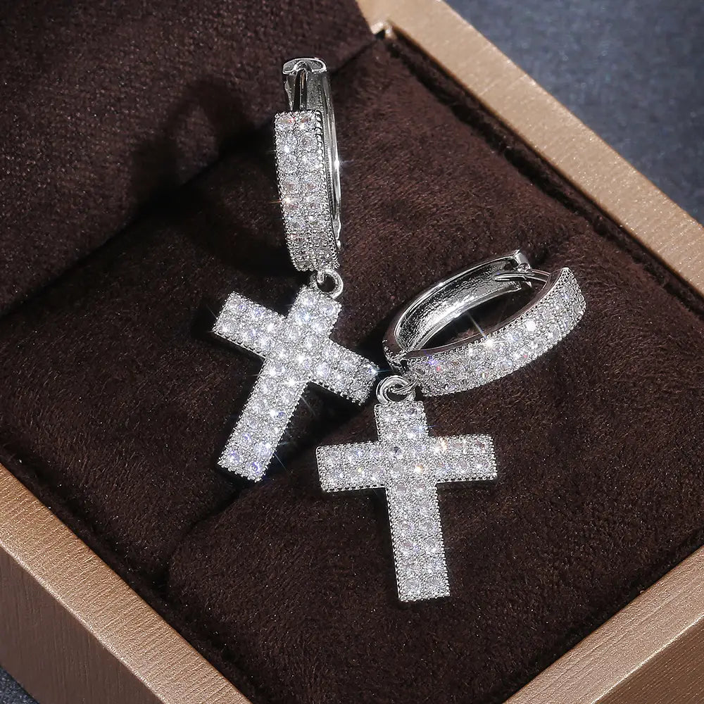 Huitan Stylish Arrow Cross-shape Drop Earrings for Women/Men Dazzling Crystal Zirconia Hiphop Party Female/Male Fashion Earrings