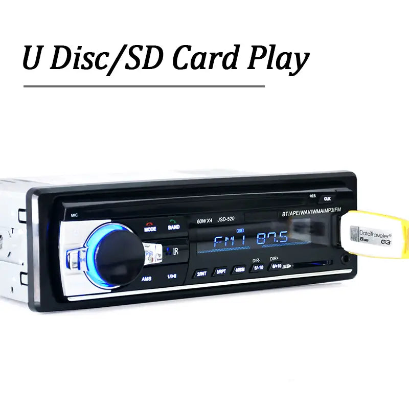 Car Radio Autoradio 1 din Bluetooth 12V Car Audio Player Mp3 60Wx4 FM Radio Music USB With In Dash AUX Input