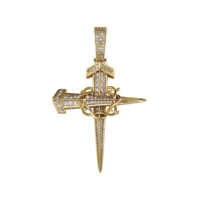 Hip Hop Vintage Winding Nail Cross Pendant Necklace Mens Rapper Jewelry Gifts