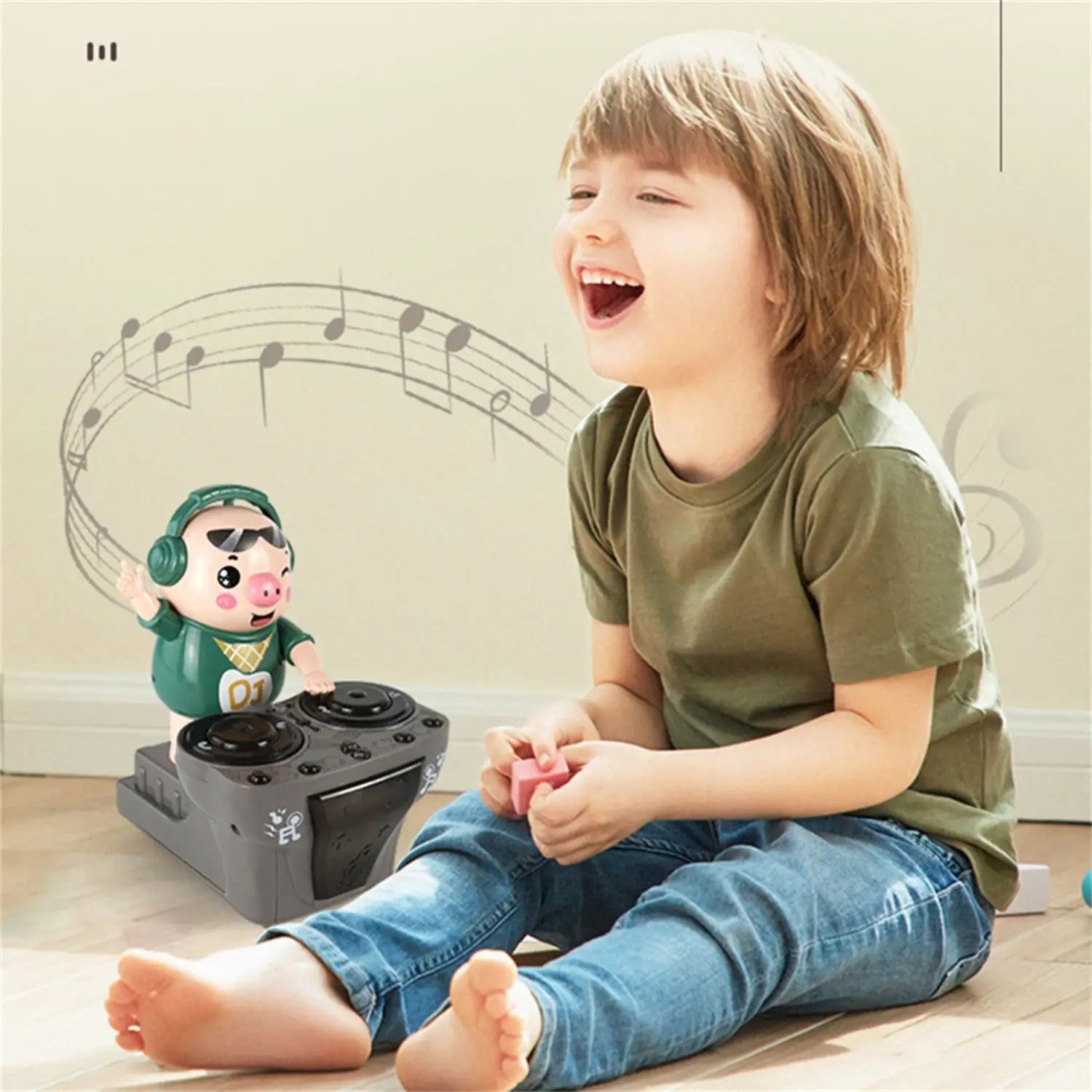 DJ Electric Music Dancing Pig Toy Rock Light Music Children’s Toys Electric Doll Light Toys 3 Sound Effects Baby Musical Toys
