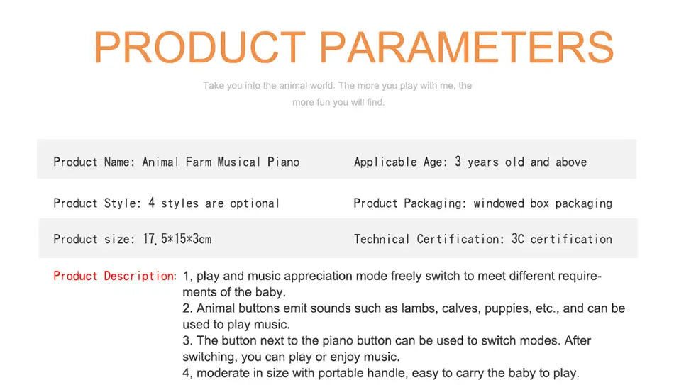 Baby Musical Toy with Animal Sound Kids Piano Keyboard Electric Flashing Music Instrument Early Educational Toys for Children
