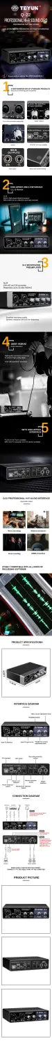 TEYUN Q-24 Q-22 Q-12 Professional Sound Card Audio Mixer Channel Monitoring Electric Guitar Live Recording For Studio Singing