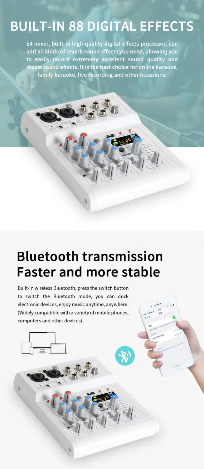 Manchez E4 E7 Mini 4 6 A4 A6 Channel Sound Card Mixer USB Console DJ Karaoke Smartphone Professional Computer Recording 48V DJ